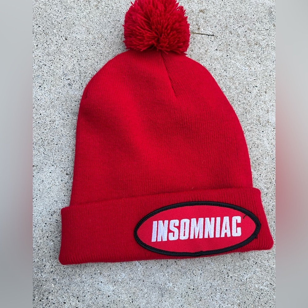 Insomniac Beanie Red Logo One Size Unisex‎ Work Street Hip Hop Drink Bar Attell